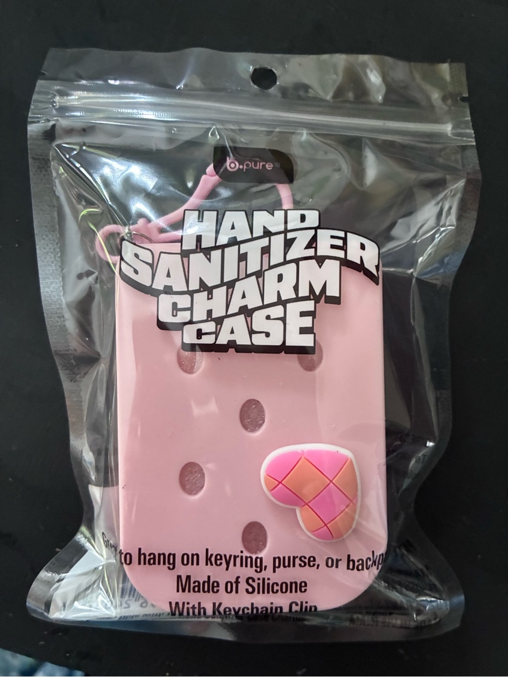 Pink Silicone Hand Sanitizer Charm Case with Keychain Clip